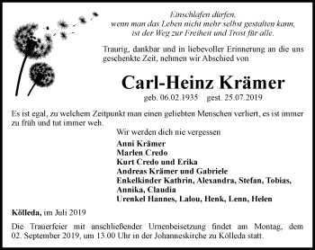 Traueranzeige von Carl-Heinz Krämer von Thüringer Allgemeine