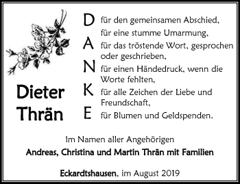 Traueranzeige von Dieter Thrän von Thüringer Allgemeine, Thüringische Landeszeitung