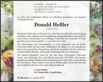 Traueranzeige von Donald Heßler von Thüringer Allgemeine