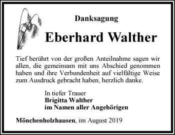 Traueranzeige von Eberhard Walther von Thüringer Allgemeine, Thüringische Landeszeitung