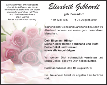 Traueranzeige von Elisabeth Gebhardt von Thüringer Allgemeine