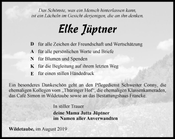 Traueranzeige von Elke Jüptner von Ostthüringer Zeitung