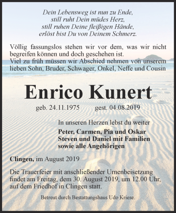 Traueranzeige von Enrico Kunert von Thüringer Allgemeine