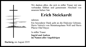 Traueranzeige von Erich Steickardt von Thüringer Allgemeine, Thüringische Landeszeitung