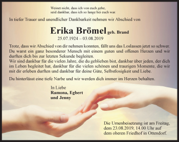 Traueranzeige von Erika Brömel von Ostthüringer Zeitung