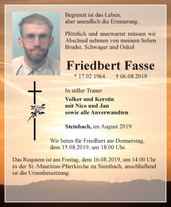 Traueranzeige von Friedbert Fasse von Thüringer Allgemeine