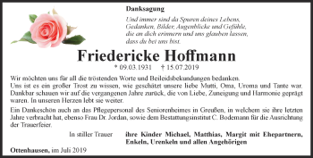 Traueranzeige von Friedericke Hoffmann von Thüringer Allgemeine
