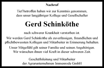 Traueranzeige von Gerd Schinköthe von Thüringer Allgemeine