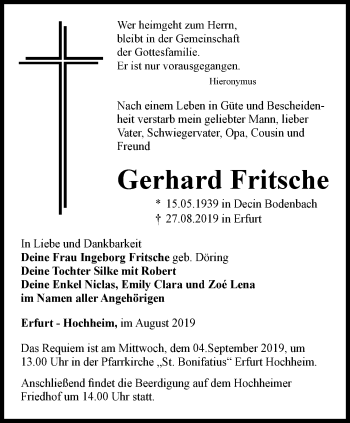 Traueranzeige von Gerhard Fritsche