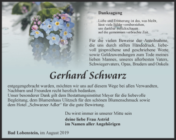 Traueranzeige von Gerhard Schwarz von Ostthüringer Zeitung