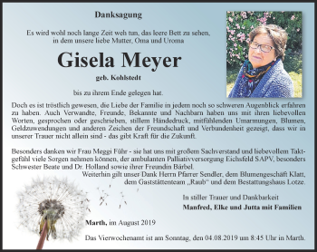 Traueranzeige von Gisela Meyer von Thüringer Allgemeine