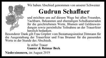 Traueranzeige von Gudrun Schaffner von Thüringer Allgemeine, Thüringische Landeszeitung