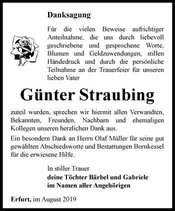 Traueranzeige von Günter Straubing von Thüringer Allgemeine, Thüringische Landeszeitung