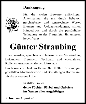 Traueranzeige von Günter Straubing