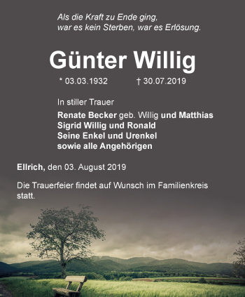 Traueranzeige von Günter Willig von Thüringer Allgemeine