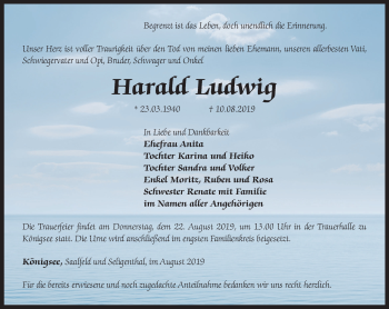 Traueranzeige von Harald Ludwig von Ostthüringer Zeitung