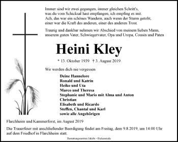 Traueranzeige von Heini Kley von Thüringer Allgemeine, Thüringische Landeszeitung
