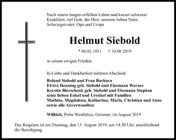 Traueranzeige von Helmut Siebold von Thüringer Allgemeine
