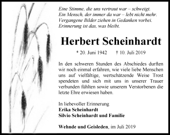 Traueranzeige von Herbert Scheinhardt von Thüringer Allgemeine