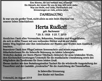 Traueranzeige von Herta Rudloff von Thüringer Allgemeine, Thüringische Landeszeitung