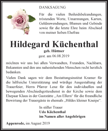 Traueranzeige von Hildegard Küchenthal von Thüringer Allgemeine