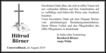 Traueranzeige von Hiltrud Börner von Ostthüringer Zeitung