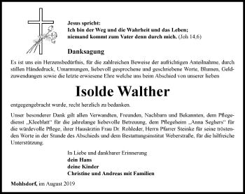 Traueranzeige von Isolde Walther