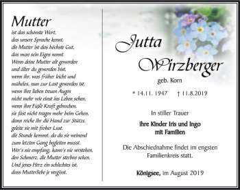 Traueranzeige von Jutta Wirzberger von Ostthüringer Zeitung