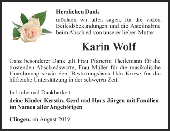 Traueranzeige von Karin Wolf von Thüringer Allgemeine