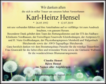 Traueranzeige von Karl-Heinz Hensel von Thüringer Allgemeine