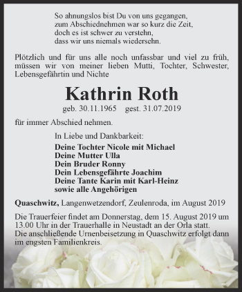 Traueranzeige von Kathrin Roth