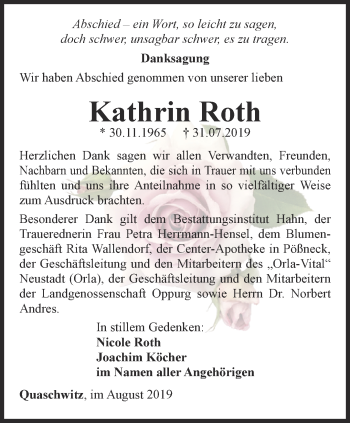 Traueranzeige von Kathrin Roth