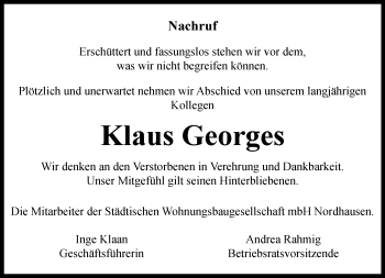 Traueranzeige von Klaus Georges von Thüringer Allgemeine