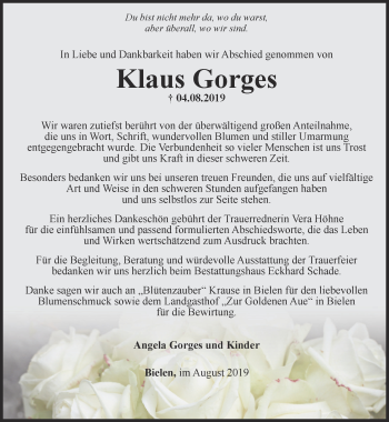 Traueranzeige von Klaus Gorges von Thüringer Allgemeine