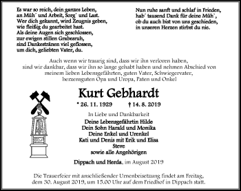 Traueranzeige von Kurt Gebhardt von Thüringer Allgemeine, Thüringische Landeszeitung