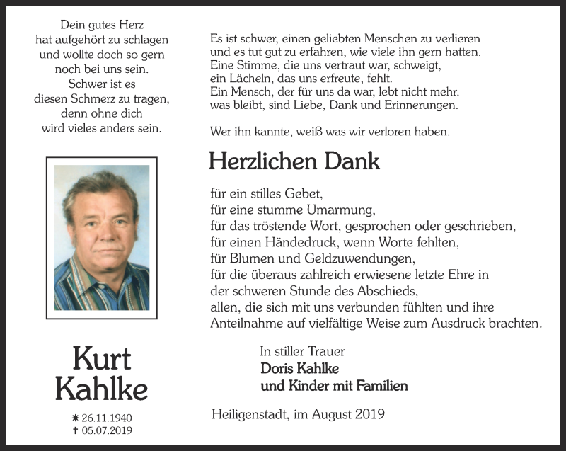  Traueranzeige für Kurt Kahlke vom 03.08.2019 aus Thüringer Allgemeine