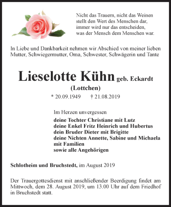 Traueranzeige von Lieselotte Kühn von Thüringer Allgemeine, Thüringische Landeszeitung