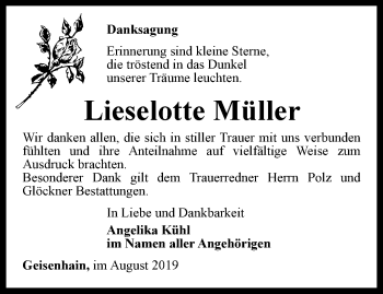 Traueranzeige von Lieselotte Müller von Ostthüringer Zeitung