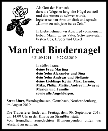 Traueranzeige von Manfred Bindernagel von Thüringer Allgemeine