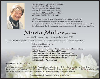 Traueranzeige von Maria Müller von Thüringer Allgemeine