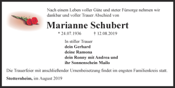 Traueranzeige von Marianne Schubert