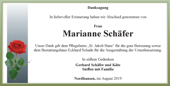 Traueranzeige von Marianne Schäfer von Thüringer Allgemeine