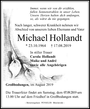 Traueranzeige von Michael Hollandt von Thüringer Allgemeine