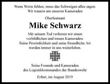 Traueranzeige von Mike Schwarz von Ostthüringer Zeitung