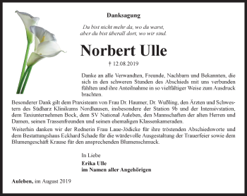 Traueranzeige von Norbert Ulle von Thüringer Allgemeine