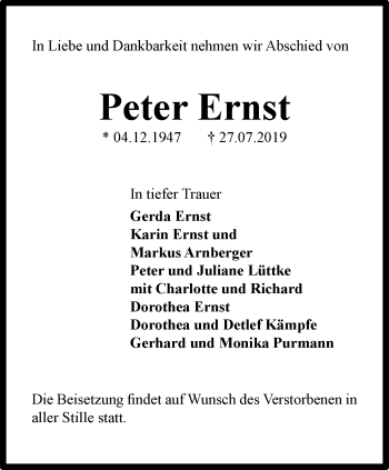 Traueranzeige von Peter Ernst von Thüringer Allgemeine