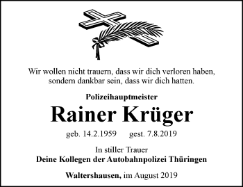 Traueranzeige von Rainer Krüger
