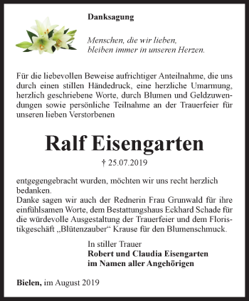 Traueranzeige von Ralf Eisengarten von Thüringer Allgemeine