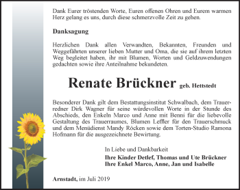 Traueranzeige von Renate Brückner von Thüringer Allgemeine