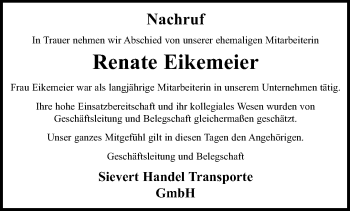 Traueranzeige von Renate Eikemeier von Thüringer Allgemeine